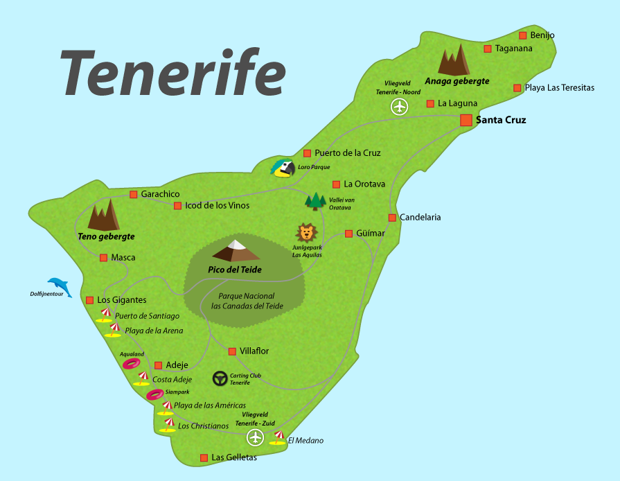 Тенерифе на карте. Остров Тенерифе на карте. Достопримечательности Тенерифе на карте. Пляжи Тенерифе на карте. Районы Тенерифе на карте.