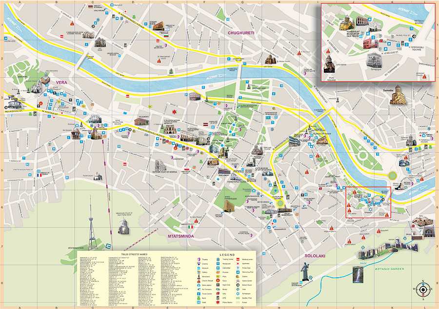Карта тбилиси на русском языке с улицами и достопримечательностями