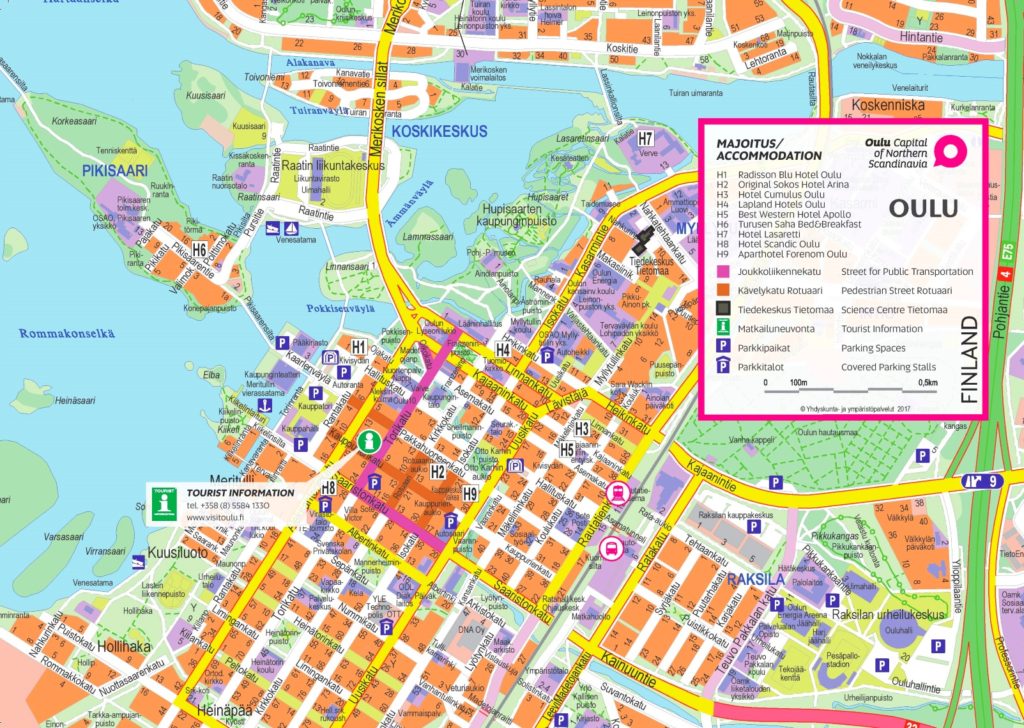 Подробная карта Оулу с названиями улиц и номерами домов