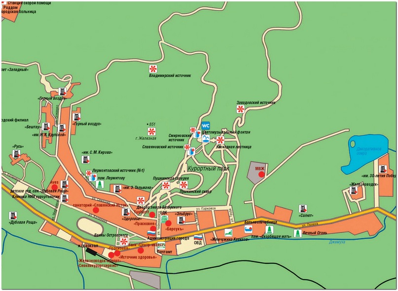 Железноводск карта города с улицами. Карта Железноводска с санаториями. Карта гор Железноводска. Санаторий Дубрава Железноводск на карте города. Железноводск карта города.