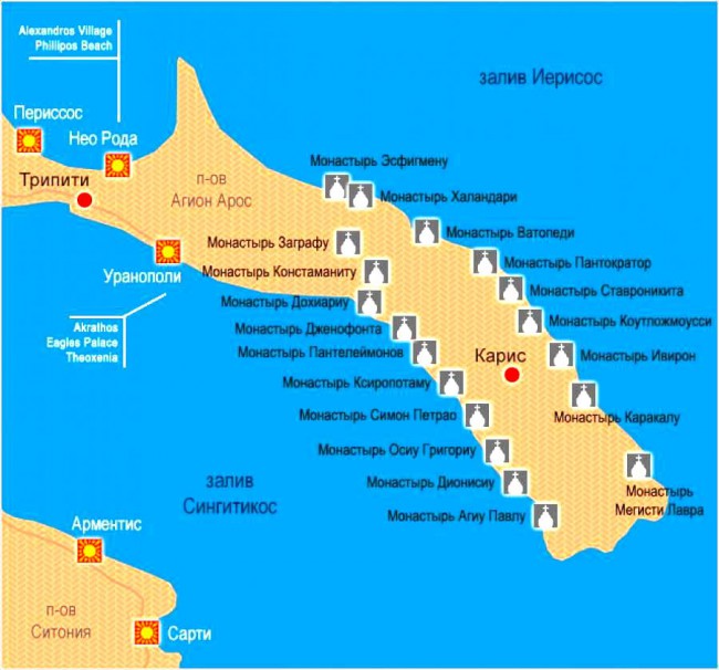 Карта греческих монастырей
