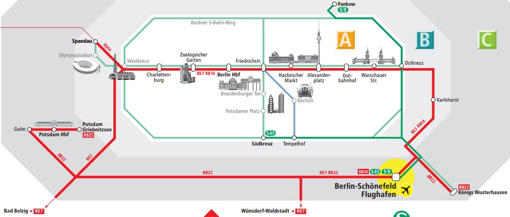 Схема поездов в Аэропорт Берлина Шенефельд