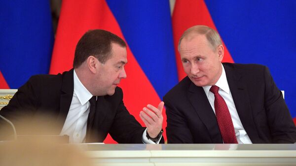 Президент РФ Владимир Путин и председатель правительства РФ Дмитрий Медведев