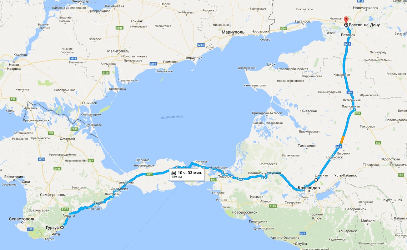 Крымский мост феодосия расстояние на машине