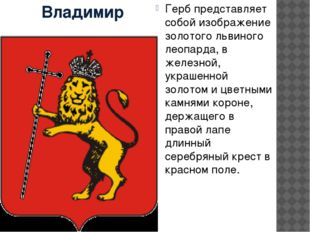 Владимир Герб представляет собой изображение золотого львиного леопарда, в же