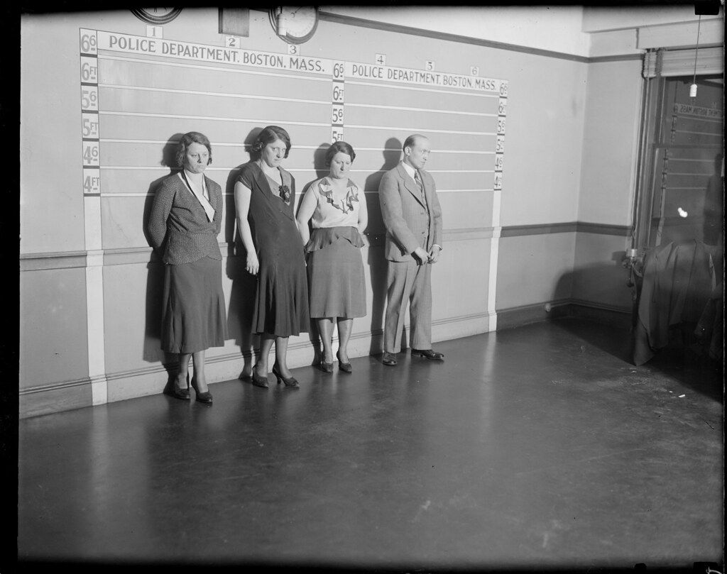 R-R: Mary McGuinnes, Mary Cushman, Mary Sutton and Max Goldberg, arrested for shop lifting
