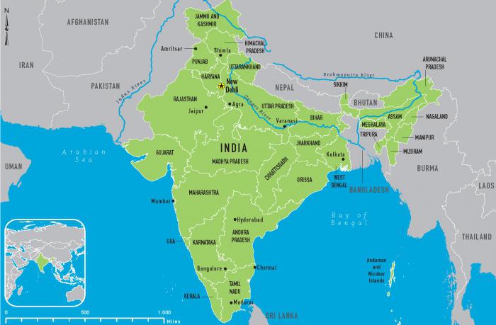 индия карта мира