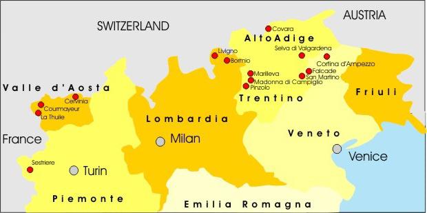 Горнолыжные курорты италии на карте