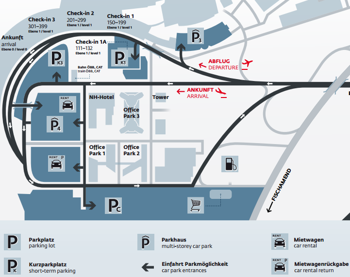 Схема парковок в аэропорту Вены Швехат
