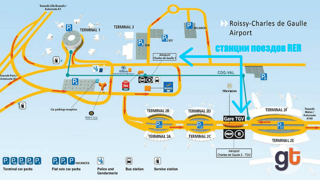 Схема аэропорта Шарль-де-Голль в Париже