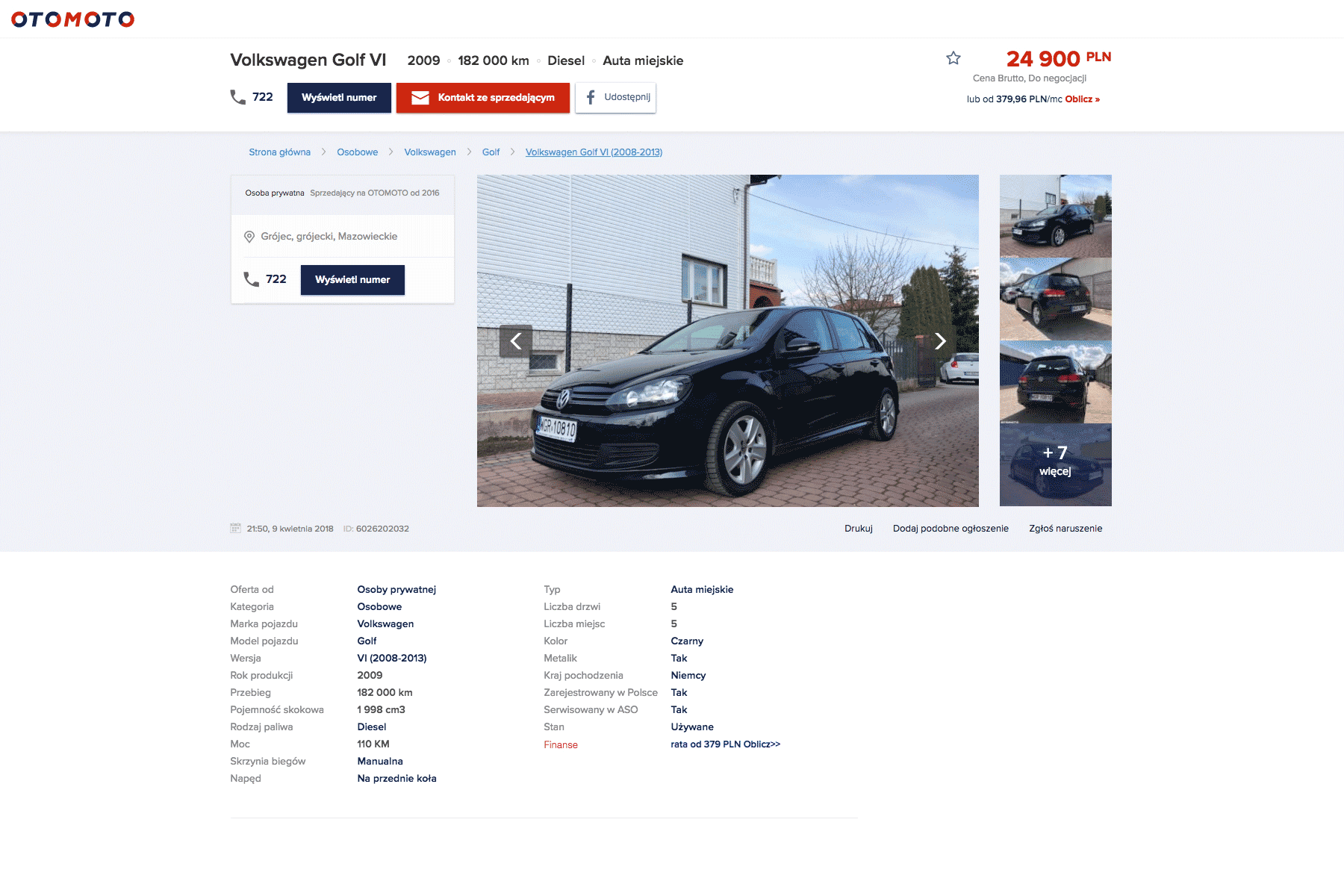 Подержанный Фольксваген Гольф 6 можно купить за 24 900 злотых (416 000 <span class=ruble>Р</span>) на сайте Otomoto.pl