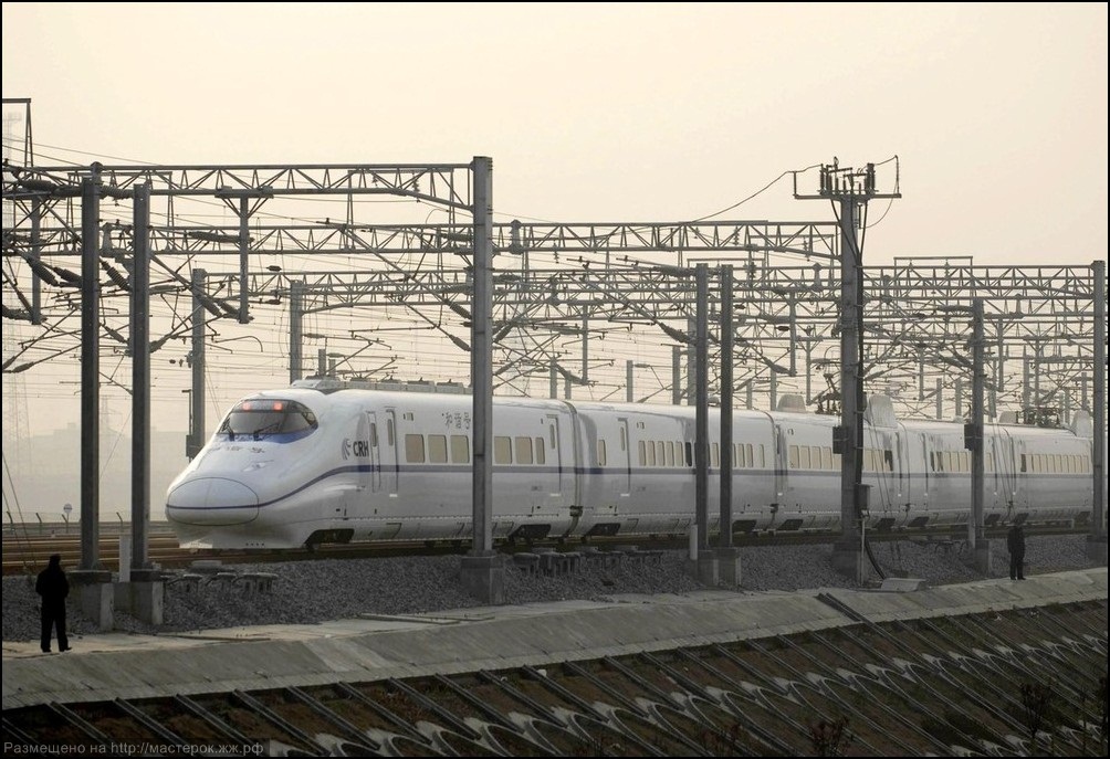 A high-speed train travels on the new Wuhan-Guangzhou railway in Wuhan