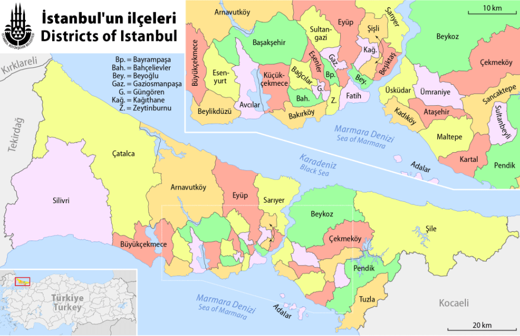 Районы Стамбула на карте