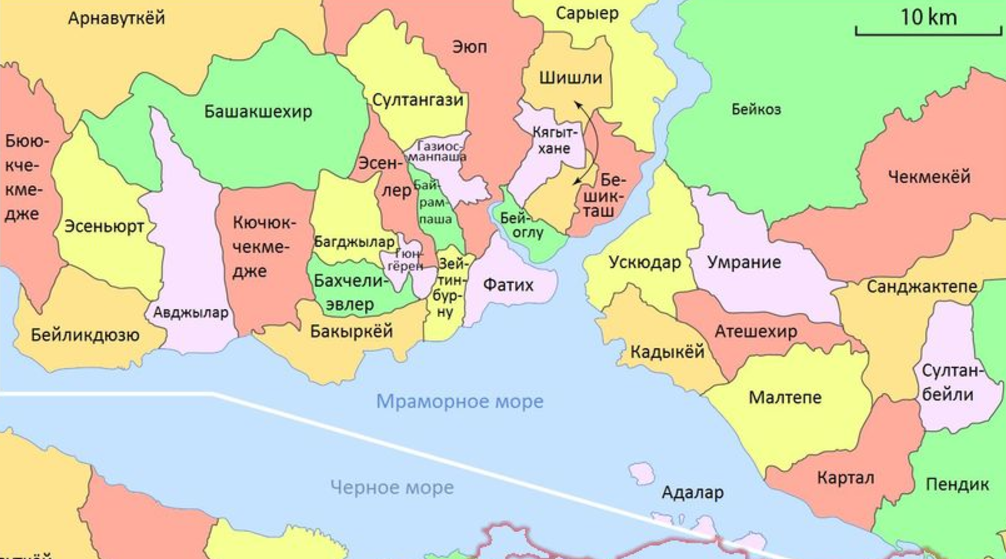 Районы Стамбула - карта на русском