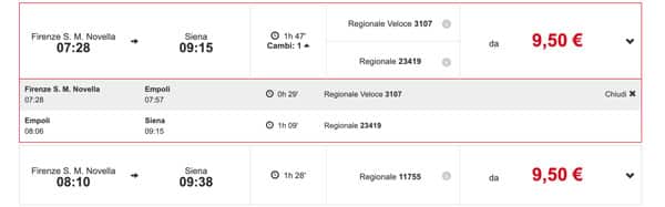 Расписание поездов из Флоренции в Сиену