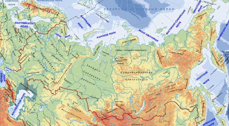 Контурная карта россии реки и озера