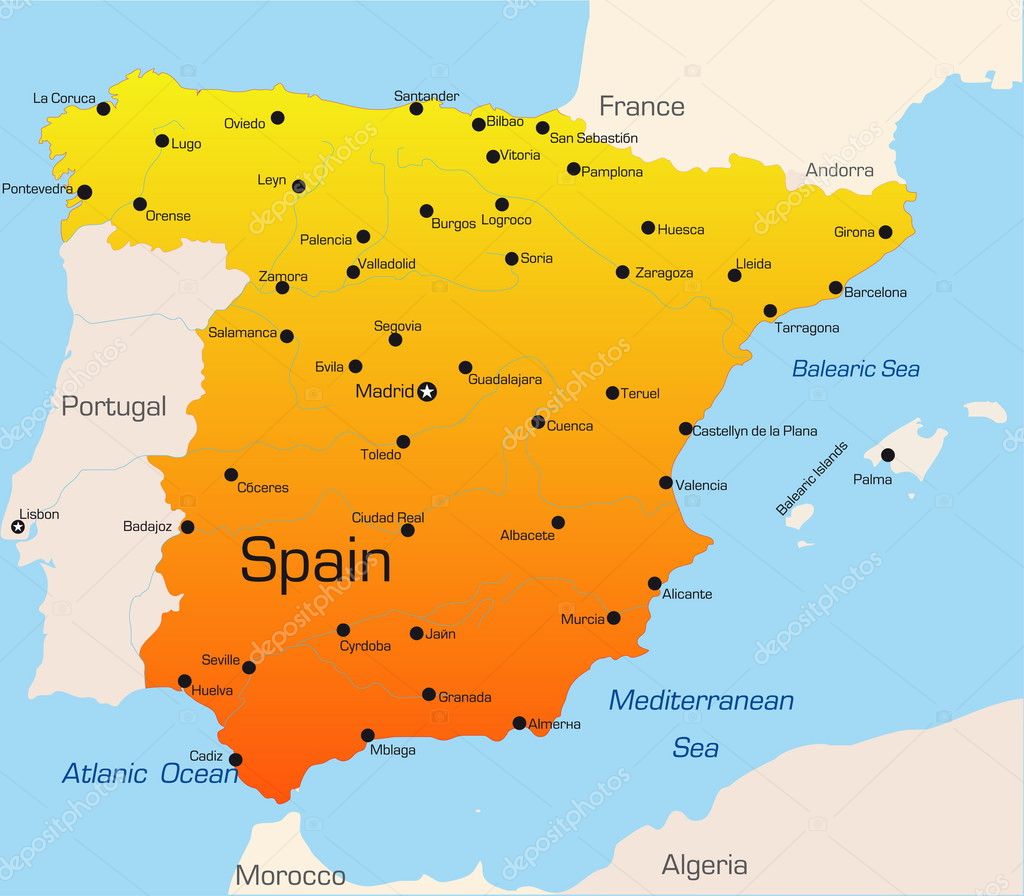 Карта побережья испании