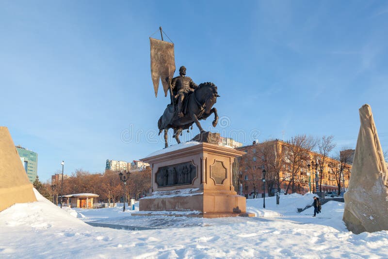 Bronze monument to the founder of Samara Prince Grigory Zasekin. royalty free stock photos