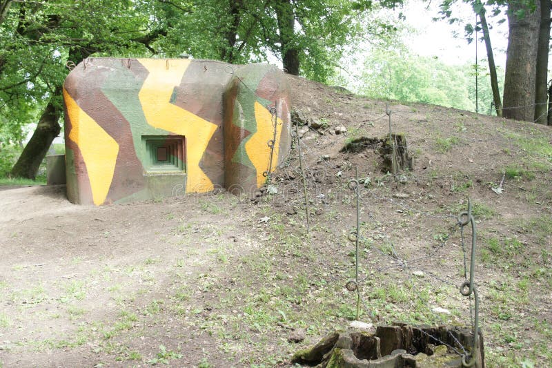 Bunker on border line between Czech republic and Austria near Lednice. Reconstruct bunker on border line between Czech republic and Austria near Lednice royalty free stock image