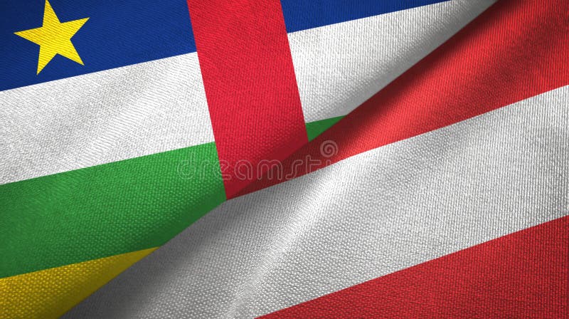 Central African Republic and Austria two flags textile cloth, fabric texture. Central African Republic and Austria flags together textile cloth, fabric texture stock image