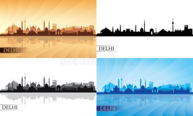 Delhi city skyline silhouette set royalty free illustration