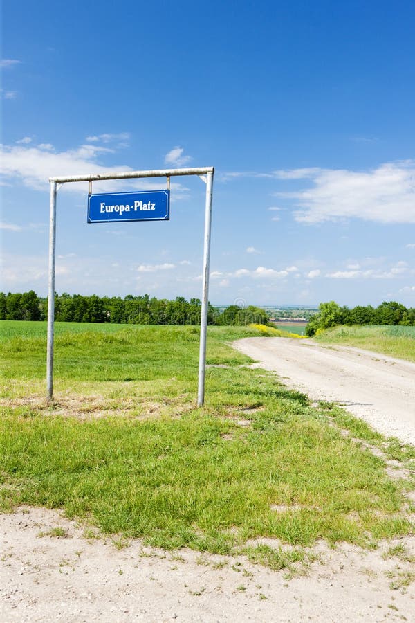 Europa Platz, border between Czech Republic and Austria stock image