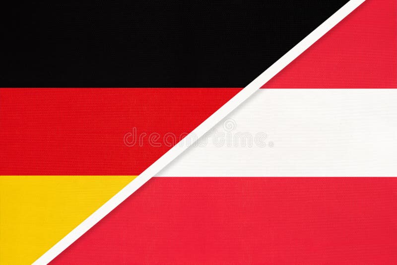 Federal Republic of Germany vs Austria, symbol of two national flags. Relationship between european countries. Federal Republic of Germany vs Austria, symbol of royalty free stock photography