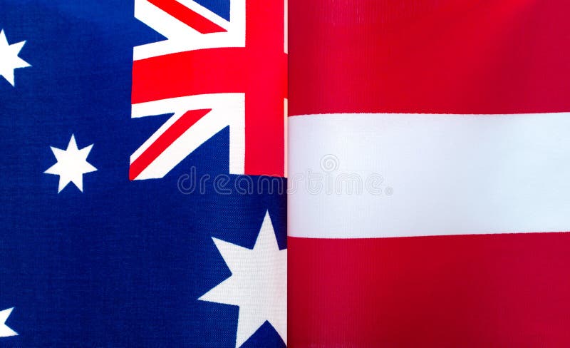 Fragments of the national flags of Australia and the Republic of Austria. Close up stock photos