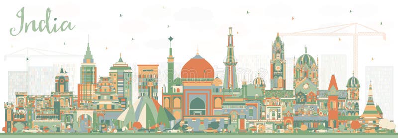 India City Skyline with Color Buildings. Delhi. Mumbai, Bangalore, Chennai. royalty free illustration