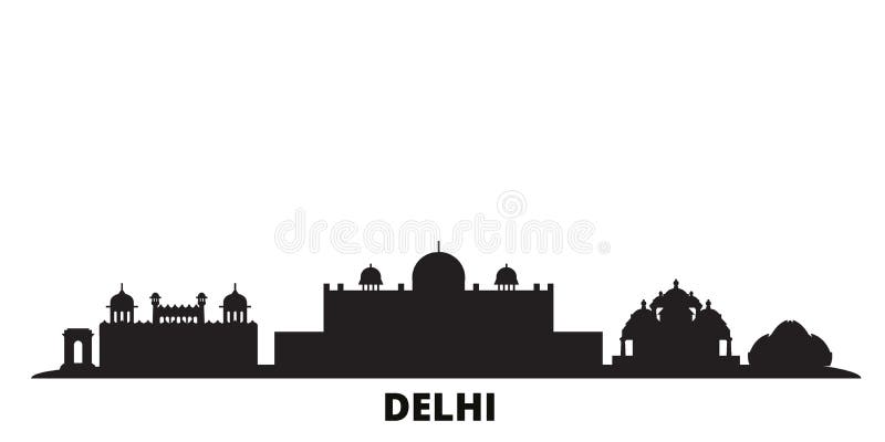 India, Delhi city skyline isolated vector illustration. India, Delhi travel black cityscape royalty free illustration