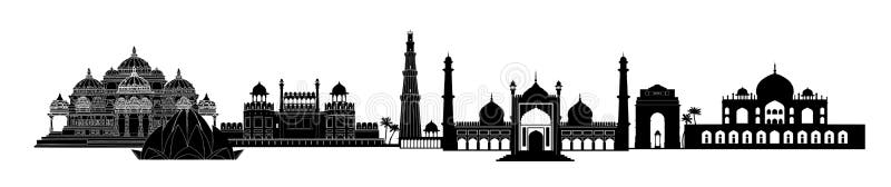 India, Delhi landmarks. Indian city New-Delhi travel skyline view stock illustration