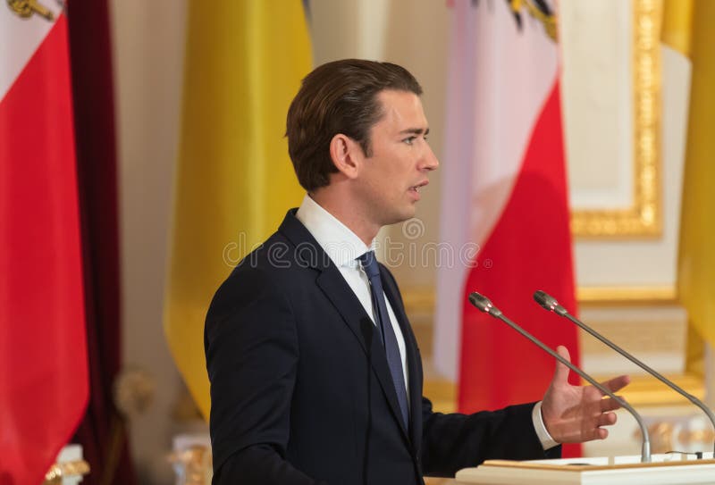 Federal Chancellor of the Republic of Austria Sebastian Kurz. KIEV, UKRAINE - Sep 04, 2018: Federal Chancellor of the Republic of Austria Sebastian Kurz during a stock photography