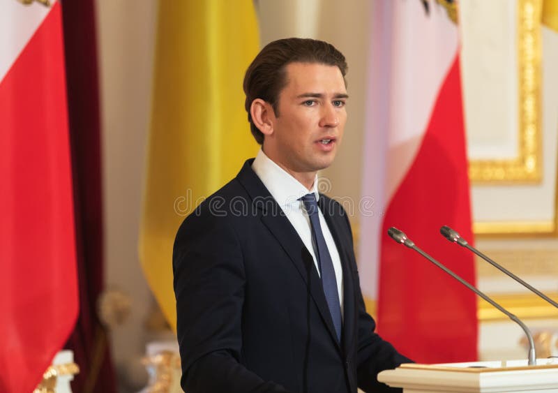 Federal Chancellor of the Republic of Austria Sebastian Kurz. KIEV, UKRAINE - Sep 04, 2018: Federal Chancellor of the Republic of Austria Sebastian Kurz during a stock photo