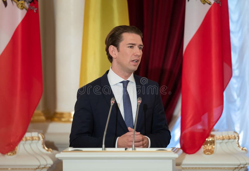 Federal Chancellor of the Republic of Austria Sebastian Kurz. KIEV, UKRAINE - Sep 04, 2018: Federal Chancellor of the Republic of Austria Sebastian Kurz during a stock photography