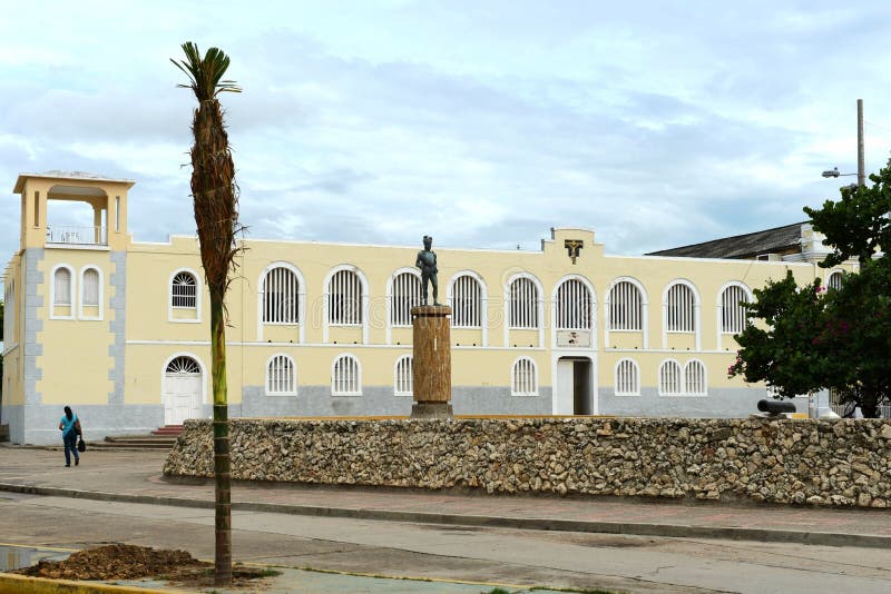 Monument to the founder of the city Riohacha German conquistador Nikolaus Federmann stock photo