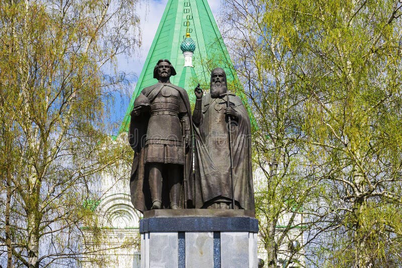 Monument to the founder of Nizhny Novgorod - George Vsevolodovich and Bishop Simon in the territory of the Nizhny Novgorod stock photos