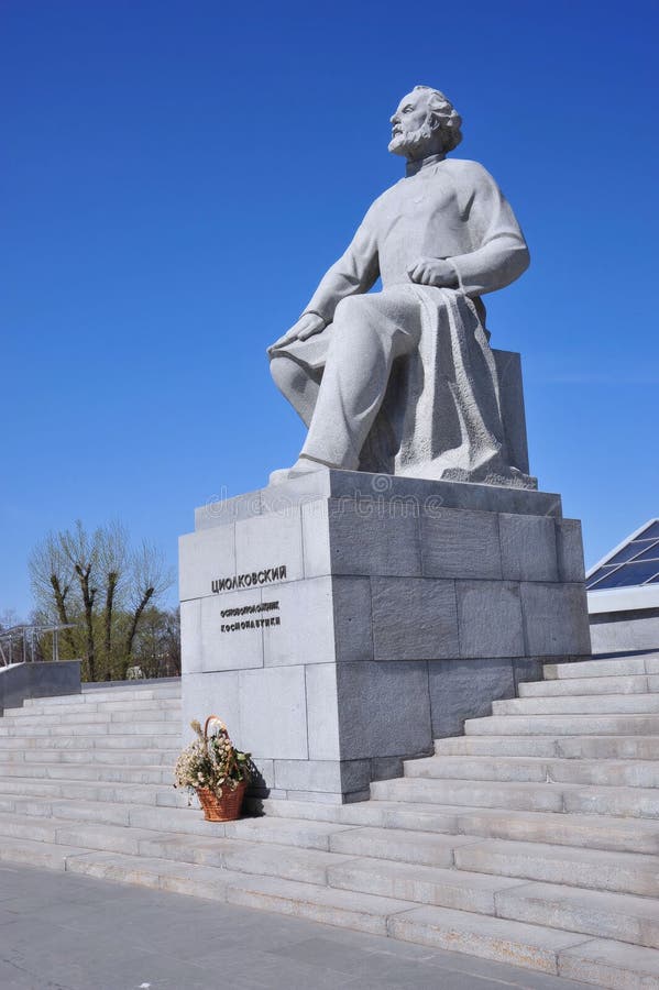 Monument to Tsiolkovsky, the founder of the theory of cosmonautics, Moscow, Russia. stock photos