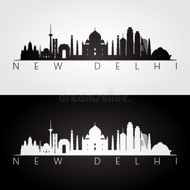 New Delhi skyline and landmarks silhouette vector illustration