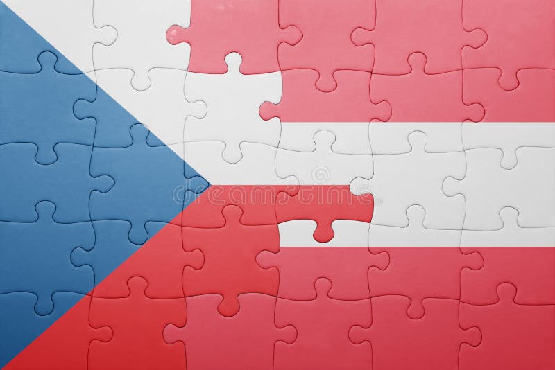 Puzzle with the national flag of czech republic and austria. Concept royalty free stock images