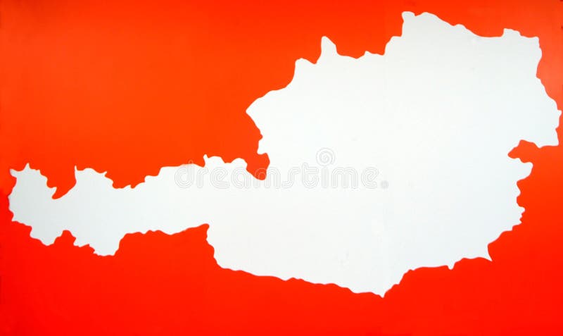 Red and white map of the Republic of Austria. White map of the Republic of Austria on red background royalty free stock images