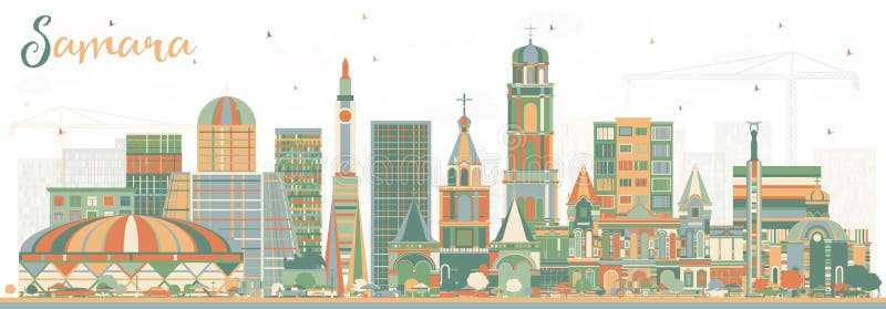 Samara Russia City Skyline with Color Buildings. royalty free illustration