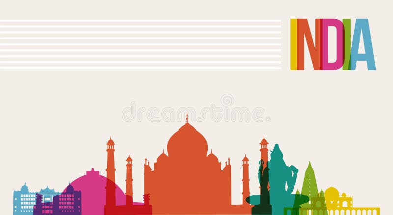 Travel India destination landmarks skyline background stock illustration