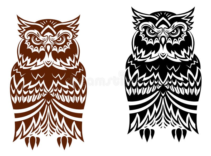 Tribal owl with decorative ornament stock illustration