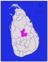 Area map of Matale District, located immediately north of the middle of the country, roughly the shape of a letter «C» and located in the Central Province of Sri Lanka