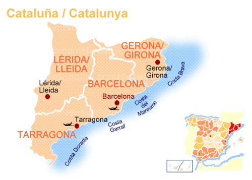 Провинции Каталонии на карте