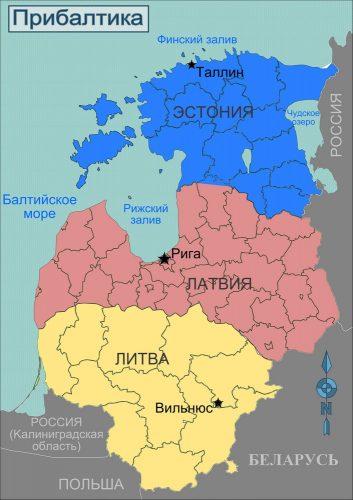 Страны Прибалтики на карте