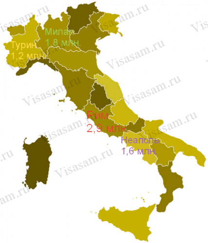 Более 10 % населения Италии проживает в четырех мегаполисах