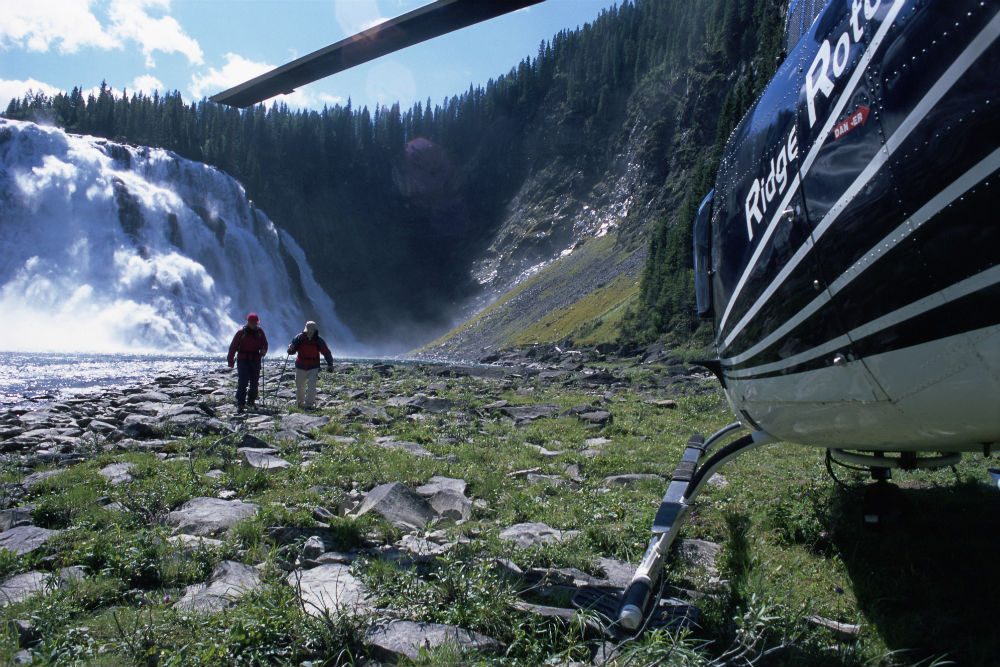 Heli-hiking at Kinuseo Falls in Monkman Provincial Park