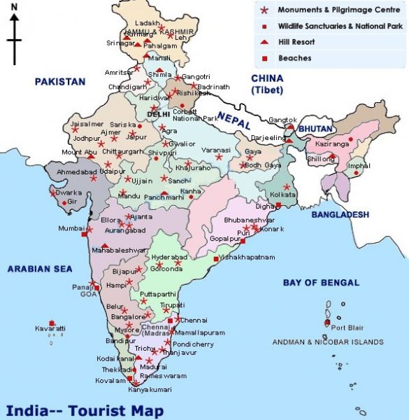 Карта основных достопримечательностей Индии