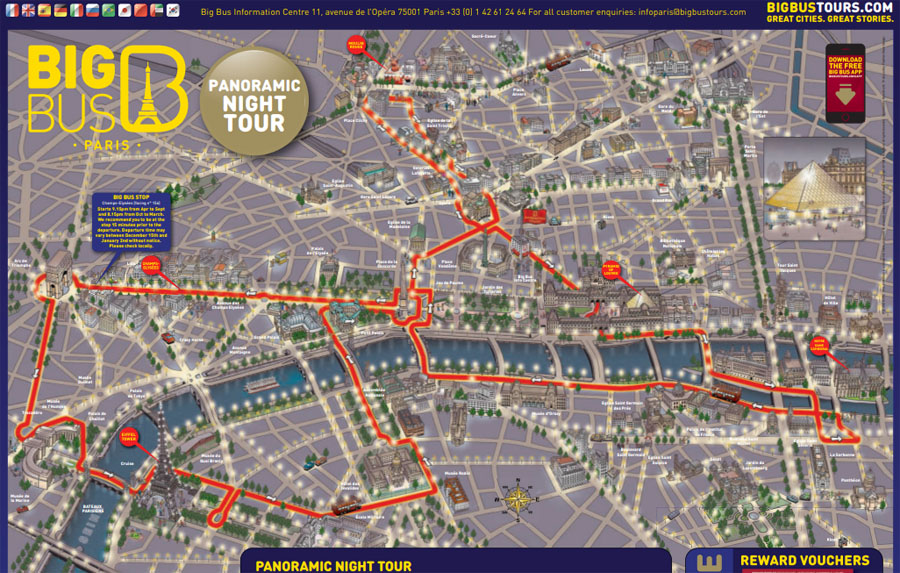 Карта ночного маршрута в Париже